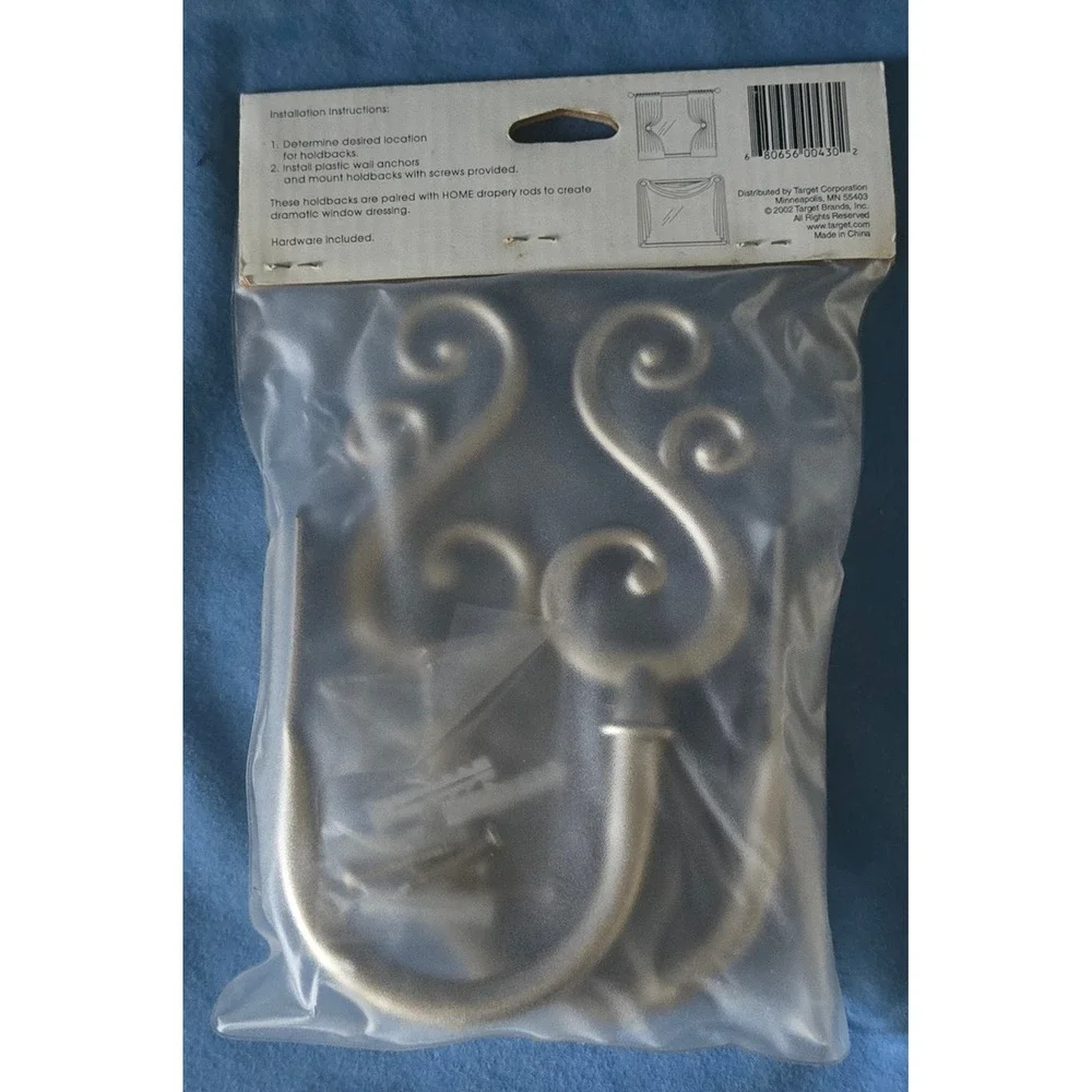 Target HOME Deluxe Metal Scroll Curtain Holdback Set Brushed Nickel 2002 Vintage